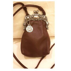Brighton Crossbody Brown Leather Mini Purse with Silver Kiss Clasp Closure